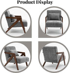 Mid-Century Modern Accent Chair Set of 2 with Solid Wood Frame，Upholstered Chenille Living Room Arm Chairs with Pillow for Bedroom, Living Room, Reading Room, Balcony, Grey