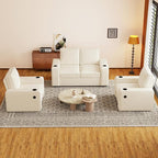 Furnimart 3-Seater Living Room Set Teddy Fabric, 58" Wide Loveseat & Accent Chair with USB Chargers, Cup Holders & High-Density Foam, Modern Sofa & Armchair Set for Apartment, Living Room(2 Colors)