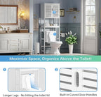 SMIBUY Bathroom Over The Toilet Storage Cabinet, 2 Door Bamboo Cabinet Organizer, Freestanding Space Saver Toilet Rack with Adjustable Inside Shelf and Open Shelf (White)