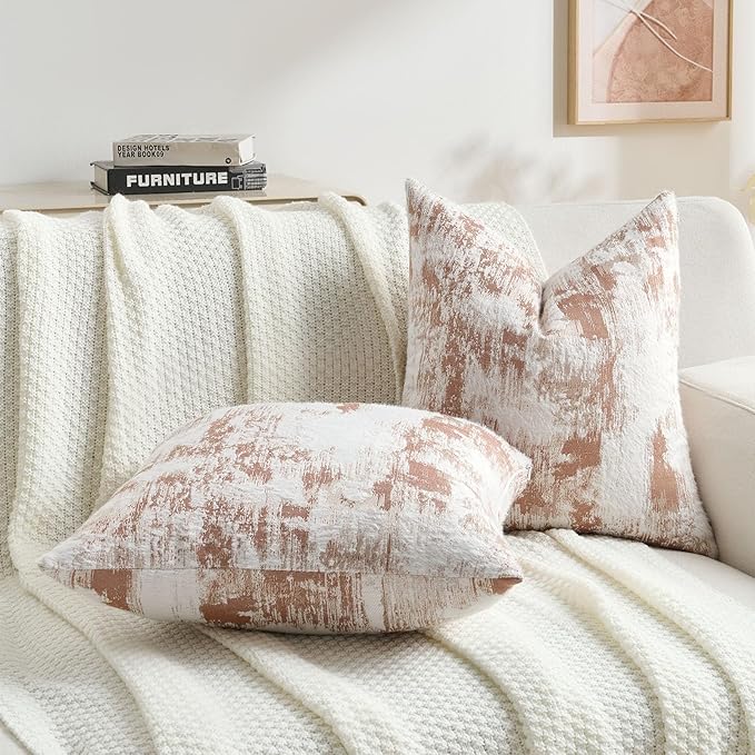 FUTEI Rust White Decorative Throw Pillow Covers 12x20 Inch Set of 2,Soft Faux Cashmere Jacquard - Textured & Cozy Pillow Case,Modern Home Decor for Couch Bed Living Room