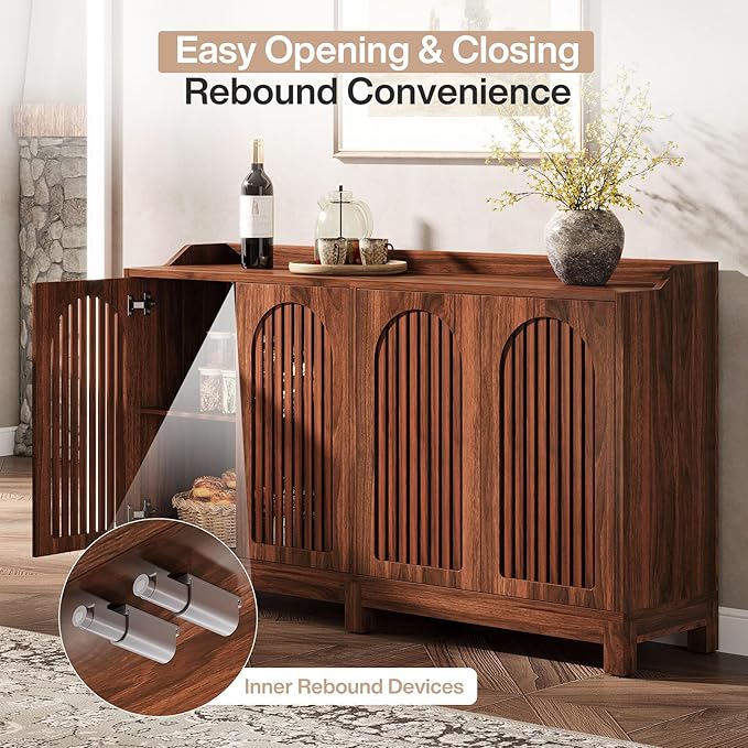 Tribesigns 57" Buffet Cabinet with Storage, Walnut Farmhouse Sideboard Cabinet with Doors & Shelves, Freestanding Wooden Accent Sideboard for Dining Room, Kitchen, Living Room