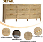 9 Drawer Dressers for Bedroom, Rattan Dresser with Drawers, Modern Wood Dresser with Metal Handles, Chest of Drawers for Bedroom, Living Room, Entryway (9 Drawer)