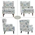 Lumibee High Back Accent Chair Set of 2, Armchair in Fabric,Comfy Upholstered Wingback Single Sofa Reading Chairs with Solid Wood Legs for Living Room,Bedroom,Office-Plants Blue