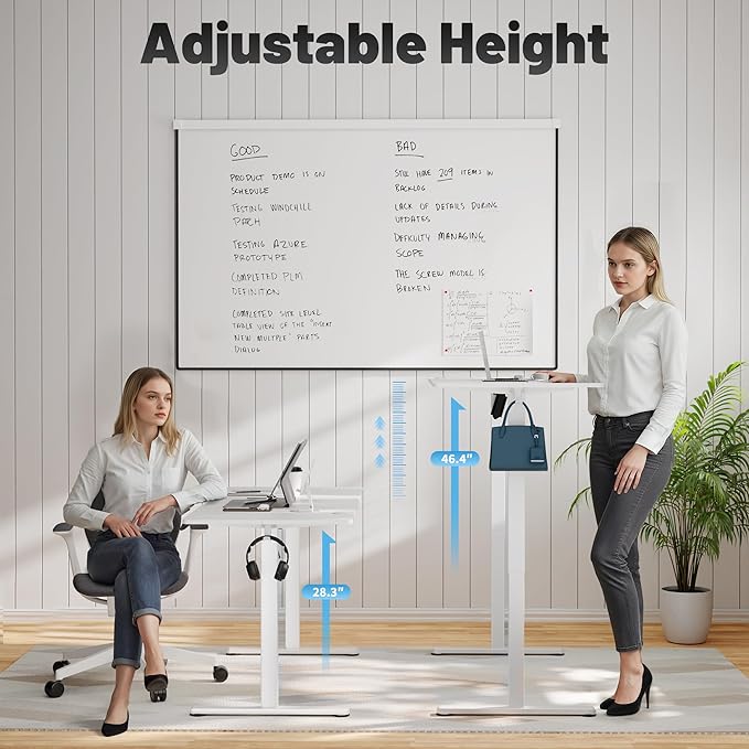 Shahoo 55 Inch Standing Desk, Electric Height Adjustable Computer Desks with Hook and Cable Hole, White