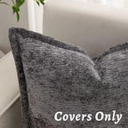 Grey Decorative Throw Pillow Covers 16x16 Inch Set of 2 Cozy Soild Chenille Cushion Cases Soft Textured Square Couch Pillows Cover Boho Accent Farmhouse Pillowcases for Sofa Bed