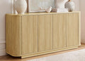 LKTART 64" Buffet Cabinet with Storage, Modern Fluted Accent Sideboard Media Console Credenza with Adjustable Shelves Pressed Spring for Kitchen Living Room,31.5" H (Natural Oak)