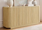 LKTART 64" Buffet Cabinet with Storage, Modern Fluted Accent Sideboard Media Console Credenza with Adjustable Shelves Pressed Spring for Kitchen Living Room,31.5" H (Natural Oak)
