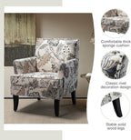 HULALA HOME Modern Accent Chair with Arms and Wooden Legs, Floral Patterned Accent Chair Armchair High Back Rest, Padded Armrest and Comfortable Cushioned Seat for Living Room (Orange Grey Floral)