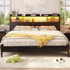 Aheaplus Headboard for King Size Bed with Storage, Headboards with LED Light, Power Outlets, USB Ports King Size Head Board, Wood headboard Only Sturdy and Stable Headboards, Modern, Black