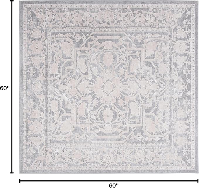 SAFAVIEH Area Rug 5' Square - Reflection Collection - Light Grey & Cream, Non-Shedding & Easy Cleaning, Ideal for Living Room, Bedroom (RFT665C)