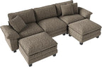 123-Inch U Shaped Sectional Sofa with Cloud Cushions, Deep Seat Modular Couch Set w/ 5 Seats & 2 Ottomans, Removable Arms, Plush Chenille Upholstery for Living Room, Apartment - Smoky Gray