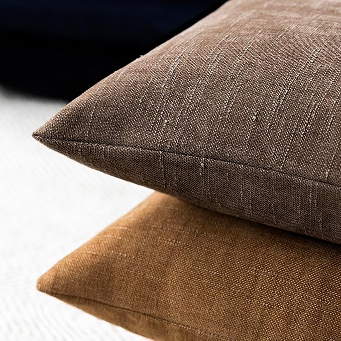 Foindtower Pack of 2 Soft Textured Chenille Throw Decorative Pillow Covers Lumbar Accent Solid Cushion Cover Cozy Neutral Farmhouse Pillow Case for Couch Sofa Bedroom Living Room 12x20 Inch, Chocolate