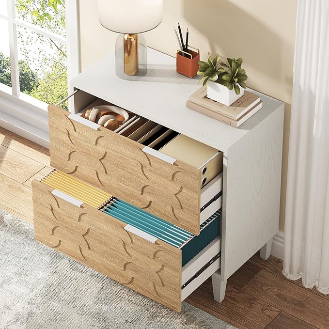 Tribesigns 2-Drawer File Cabinet, Lateral Filing Cabinet for A4/Letter/Legal Size, Office Storage Cabinet, Printer Stand with Storage Drawer for Home Office, White & Walnut