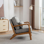 Mid-Century Accent Chair Set of 2,Linen Fabric Lounge Chair with Wide Armrest,Linen Fabric Armchair withLumbar Pillow & Solid Wood Frame for Living Room, Bedroom, Balcony(Light Gray)