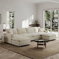 Modern Sectional Linen Couch for Living Room U-Shape Sofas,6 Seat Modular Cloud Sofas,Couches Cushion Covers Removable,Cozy Feather Down Sofa for Apartment Beige
