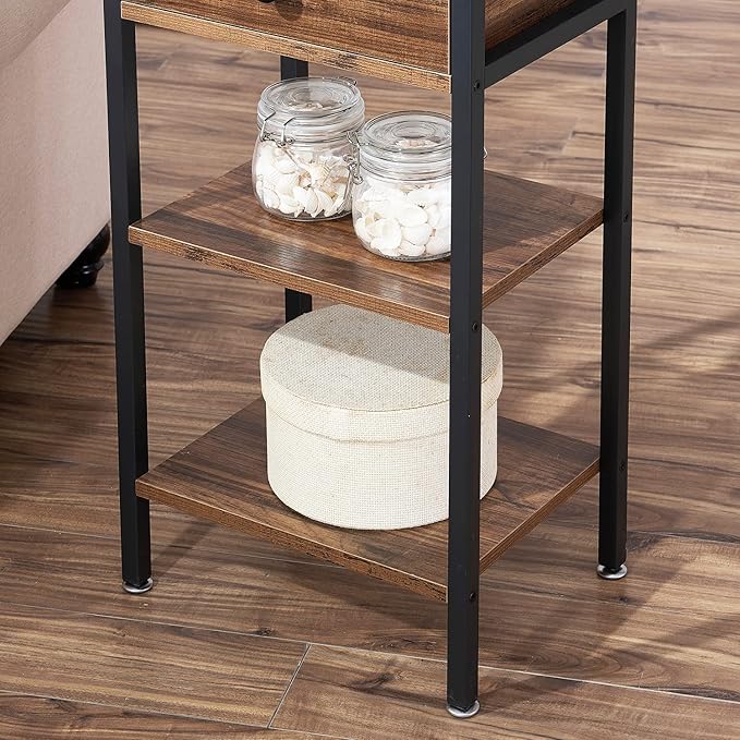 VECELO Tall End Table,Nightstand with Drawer and Adjustable Storage Shelf,27.6 inch Side Table for Living Room/Bedroom/Entryway Small Spaces