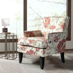 HULALA HOME Modern Accent Chair with Arms and Wooden Legs, Mid Century Accent Chair Armchair High Back Rest, Padded Armrest and Comfortable Cushioned Seat for Living Room (Red Yellow Floral)