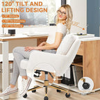 Plush Fabric Office Chair Vanity Chair Comfy Home Office Desk Chairs with Lumbar Support, Modern Plush Fabric Desk Gold Legs Swivel Task for Home Office Bedroom Study White Upgraded Version