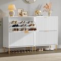 SICOTAS Fluted Shoe Cabinet Storage for Entryway with 4 Flip Drawers-11.8"Deep Freestanding Shoe Organizer Cabinet with 6-tier Shelves, Large 40 Pairs Shoes Rack Cabinet for Foyer Hallway, White, 2PCS