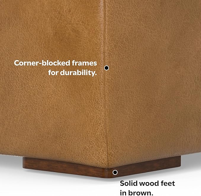 SIMPLIHOME Rex Left Corner Sectional Modular Sofa and Ottoman Set in Full-Grain Genuine Leather, Sienna, 116-inch-wide L-Shaped Leather Sofa and Matching 34-inch-Wide Table Ottoman for Living Room