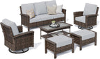 HERA'S HOUSE Gray Patio Furniture Set, Outdoor Sectional Seating Furniture, 35" High Back Swivel Wicker Chairs with 5.5" Thick Cushions, 6-Piece Patio Conversation Sofa Sets for Deck Lawn Backyard