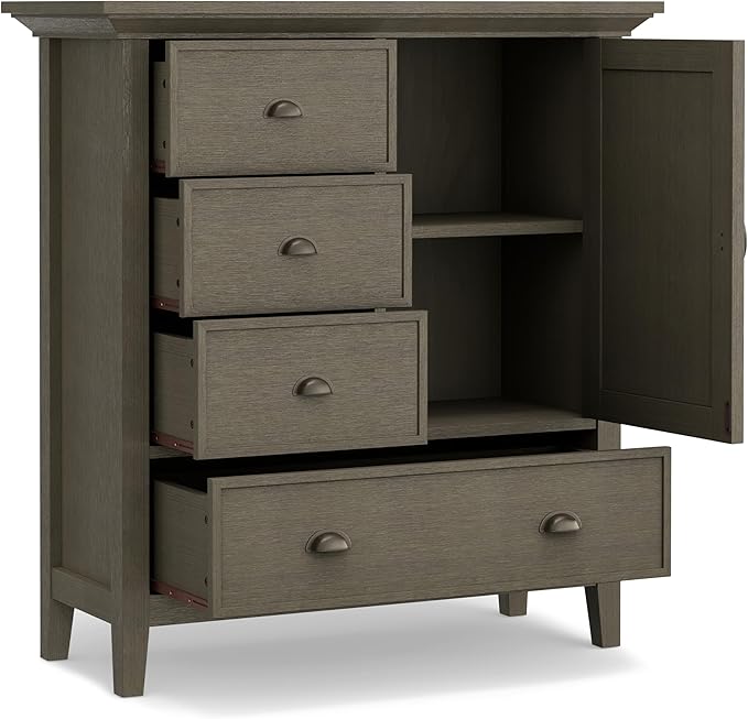 SIMPLIHOME Redmond SOLID WOOD 39 inch Wide Transitional Medium Storage Cabinet in Farmhouse Grey for the Living Room, Entryway and Family Room