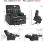 MCombo Dual Motor Power Lift Recliner Chair for Elderly, Lay Flat Lift Chair with Heat and Massage, Extra Wide Lift Recliner for Big People, Cup Holders, Fabric R7897 (Dark Gray, Medium-Wide)