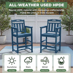 HDPE Outdoor Patio Tall Bar Chair, All-Weather Bar Height Balcony Adirondack Stools for Bistro, Garden, Backyard, Deck | Navy Blue