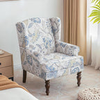 HUIMO Living Room Chair Upholstered High Back Armchair Retro Printed Wingback Chair in Linen for Bedroom & Study Comfy Accent Sofa Chair Reading Chair Holds 300lbs (Navy Blue) (1, Blue Floral)