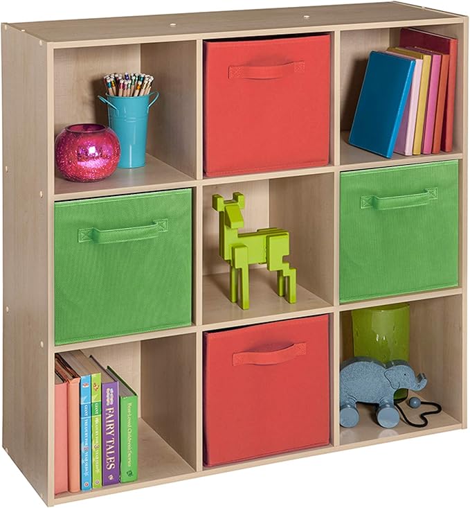 ClosetMaid Cubeicals 9 Cube Storage Shelf Organizer Bookshelf, Square Shape, Easy Assembly - Birch Wood Finish