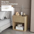22.8" Fluted Nightstands Set of 2, Large Modern Nightstand with Drawer and Storage Shelf, Oak Finish & Cream, Mid Century Night Stands for Bedroom Living Room Sofa Couch Office, Natural Color