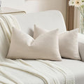 FUTEI Beige Chenille Decorative Throw Pillow Covers 12x20 Inch Set of 2,Soft Cozy Striped Geometric Patterns Lumbar Pillow Cases,Modern Home Decor for Couch Bed Living Room