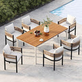Grand patio 7-Piece Outdoor Dining Set for 6, Metal Woven Wicker Fixed Patio Chairs with Thickened Cushions & 1 Walnut-Like Aluminum Dining Table for Backyard Deck