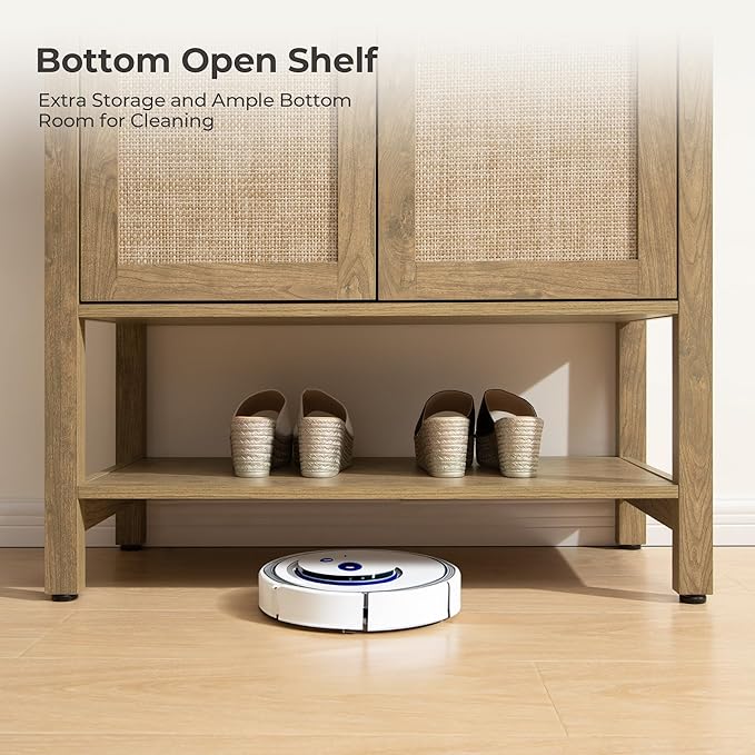 SICOTAS Shoe Storage Cabinet for Entryway - 5 Tier Rattan Entry Shoe Organizer Cabinet with Shelves & Doors, 2 Pieces Farmhouse Boho Shoe Rack for Hallway, Living Room, Closet (Carbon Cherry)