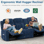 Recliner Sofa, 2 - Way Multi - Function Manual 3 Seater Couch with Cup Holders, Storage & USB Ports, Modern Multifunctional Sofa, Cloud-Like Blue Fabric Reclining Couch for Living Room