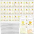50 Pcs Moist Towelettes Individually Wrapped Scented Disposable Face Towels Essential Oil Infused Moist Terry Cotton Towel for Use Hot or Cold Travel Body Spa (Lemon Mango)