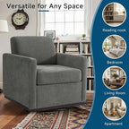 Pia Ricco Single Swivel Barrel Chair, Mid-Century Modern Accent Armchair with Plush Chenille Upholstery for Living Room & Cozy Reading Nook, Dark Gray