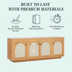 Walker Edison Sasha 4-Door Sideboard Buffet with Arched Rattan Panels, 70 Inch, English Oak