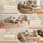 113 in Oversized Cloud Sofa with L Shape Chaise, Sectional Couches for Living Room, Assembly Free Modular Comfy Corduroy Sofa with Left Facing Chaise Longue for Home Apartment (Left Chaise, Beige)