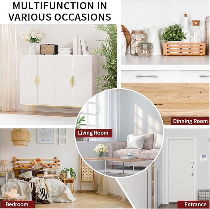 Sideboard Buffet Cabinets with Storage, 47.2" Modern Storage Cabinets with Relief Doors, Accent Cabinets with Adjustable Shelves, Wood Console Cabinet for Dining Living Room, Entryway, White