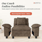 123" Cloud Modular Sectional Sofa, 3-Seater w/Deep Seat & Removable Arms, Plush Chenille for Living Room - Taupe