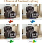 Power Swivel Rocker Recliner Chairs, Electric Wall Hugger Reclining Sofa with Massage & Heat, Comfy Theater Seating Single Sofa with LED Light/USB/Type-C Ports (Leather Brown, Single Chair)