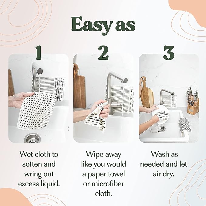 FEBU Swedish Dishcloths for Kitchen | 5 Pack Floral Reusable Paper Towels Washable | Swedish Dish Towels | Non-Scratch Cellulose Sponge Cloths | No Odor, Biodegradable Cleaning Cloths