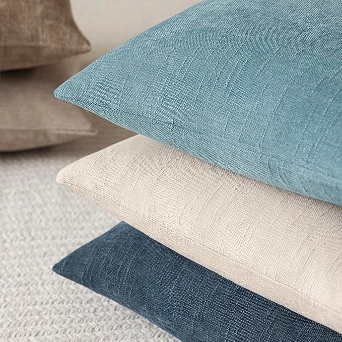Foindtower Pack of 2 Textured Chenille Throw Decorative Pillow Covers Square Accent Solid Cushion Cover Neutral Farmhouse Pillow Case for Couch Sofa Bedroom Living Room 26x26 Inch,Light Blue