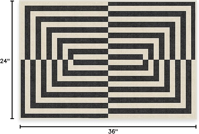 RUGGABLE x Jonathan Adler Machine Washable Modern Area Rug – Op Art Charcoal 2x3, Stain-Resistant, Non-Slip – Small Rugs for Living Room, Bedroom, Hallway, Entryway & Bathroom–with Standard Pad