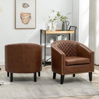 KINWELL 29" W Faux Leather Barrel Chairs Set of 2, Modern PU Upholstered Tufted Club Chairs with Nailhead Trim, Small Armchairs Accent Chairs for Living Room Bedroom Apartment Lounge Nursery, Brown