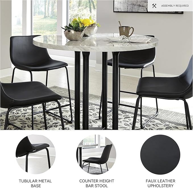 Signature Design by Ashley Centiar 24" Counter Height Modern Bucket Barstool, 2 Count, Black