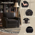 ONBRILL Nailhead Trim Accent Chair, Faux Leather Club Chair for Living Room, Comfy Armchair with Springs Cushions & Solid Wood Legs, Traditional Rolled Arms Single Sofa for Bedroom, Apartment, Black