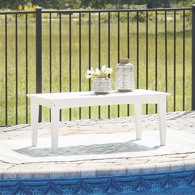 Signature Design by Ashley Hyland Wave Modern Weather Resistant HDPE Outdoor Coffee Table, White