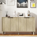 Fluted Cabinet with Storage, Buffet Storage with 4 Doors, Buffet Sideborad Accent Cabinet with Adjustable Shelves for Living Room, Kitchen, Entry, Hallway, Natural